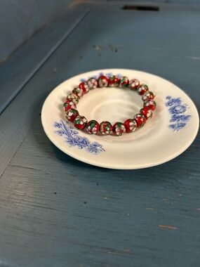 Handmade Red Cloisonné Beaded Stretch Bracelet